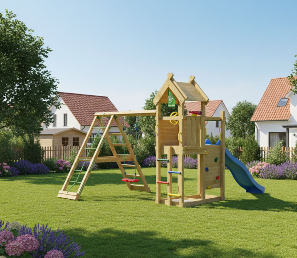 Jungle Quest | Wooden climbing frame with swing & climbing net
