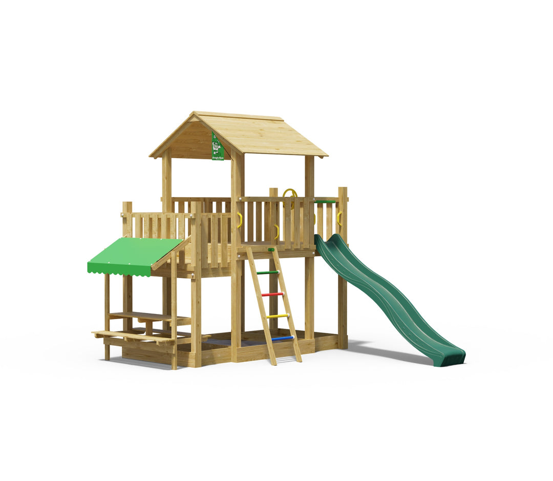 Jungle Valley | Wooden climbing frame with slide & picnic table