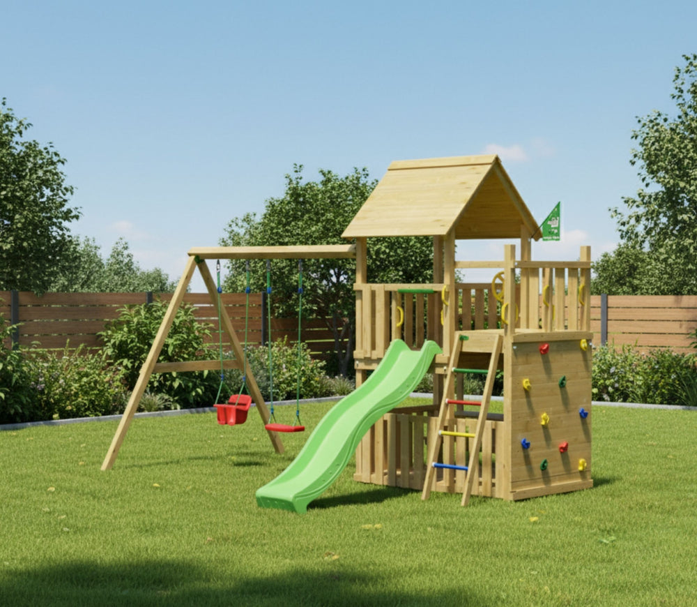 Jungle Reef | Wooden climbing frame with swings & veranda