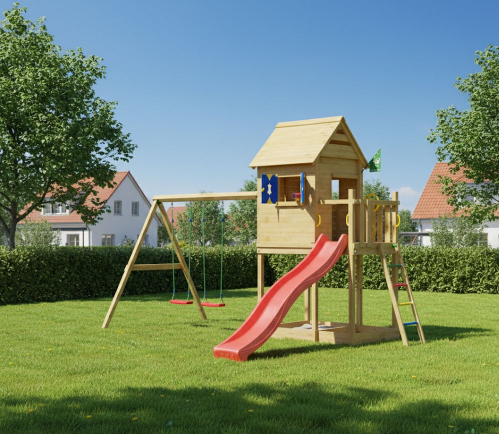Jungle Hideout | Wooden climbing frame with double swing