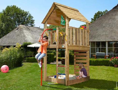 Spielturm für Kleinen Garten • Jungle Cabin Fireman's Pole